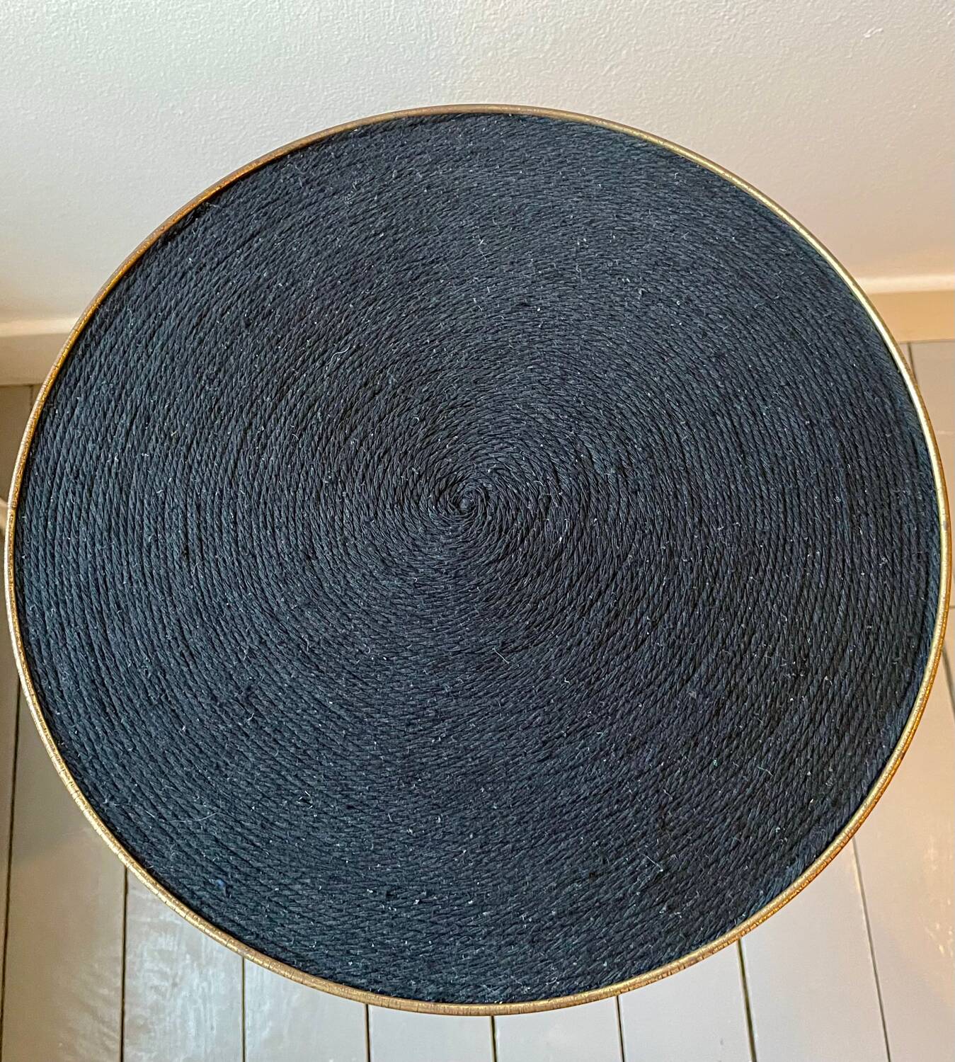 Vintage tripod pedestal table in gold metal