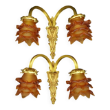 Pair of Louis XVI style wall lights from Lucien GAU, Paris - gilt bronze