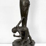 Pewter vase, "Young woman picking a water lily", signed P. Jean, Art Nouveau early twentieth century