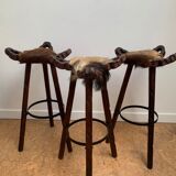 Brutalist Marbela style 1960s bar tripod stools