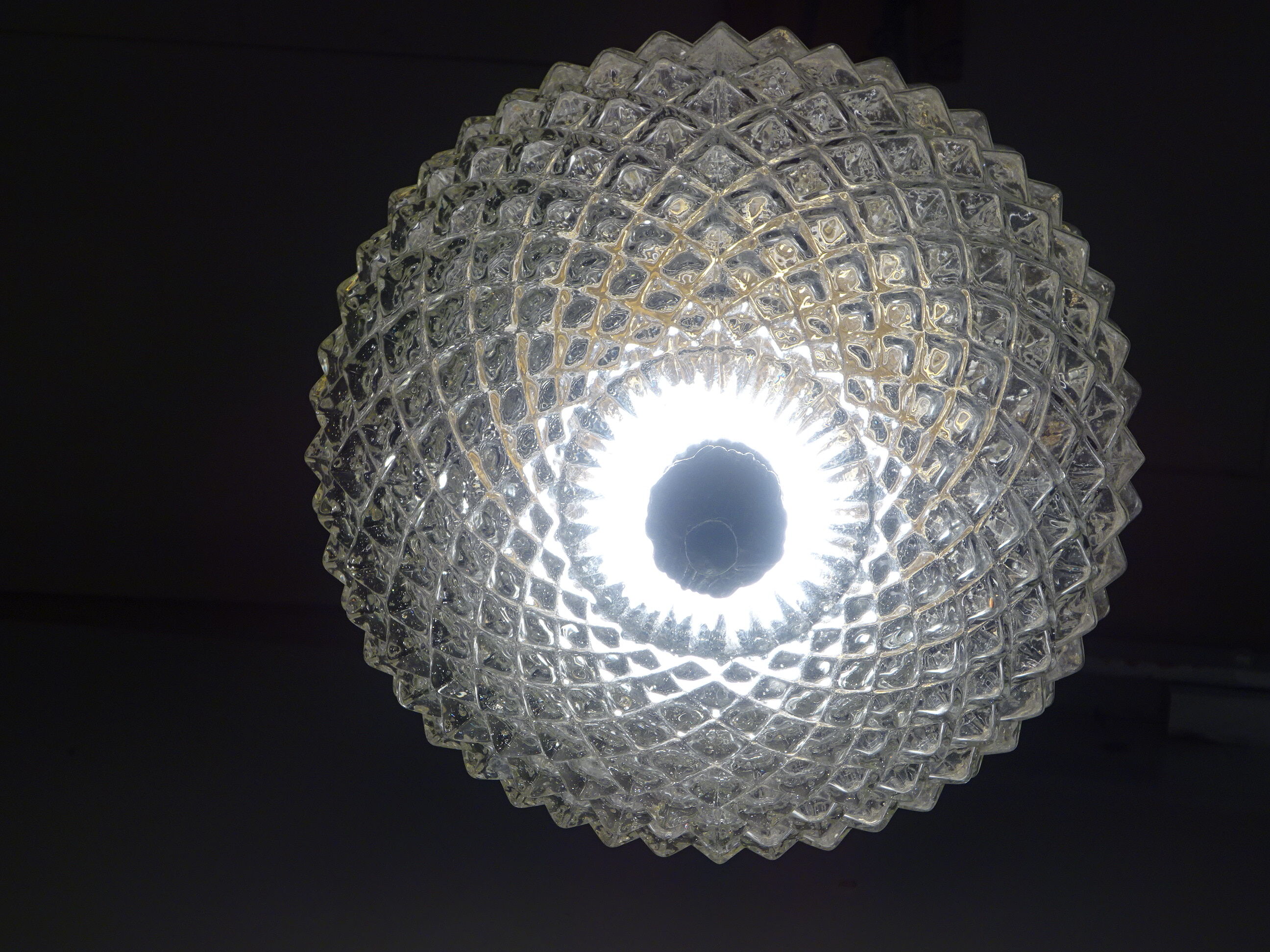 Glass and brass globe chandelier