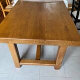 Solid oak farm table + 6 straw-seated oak chairs