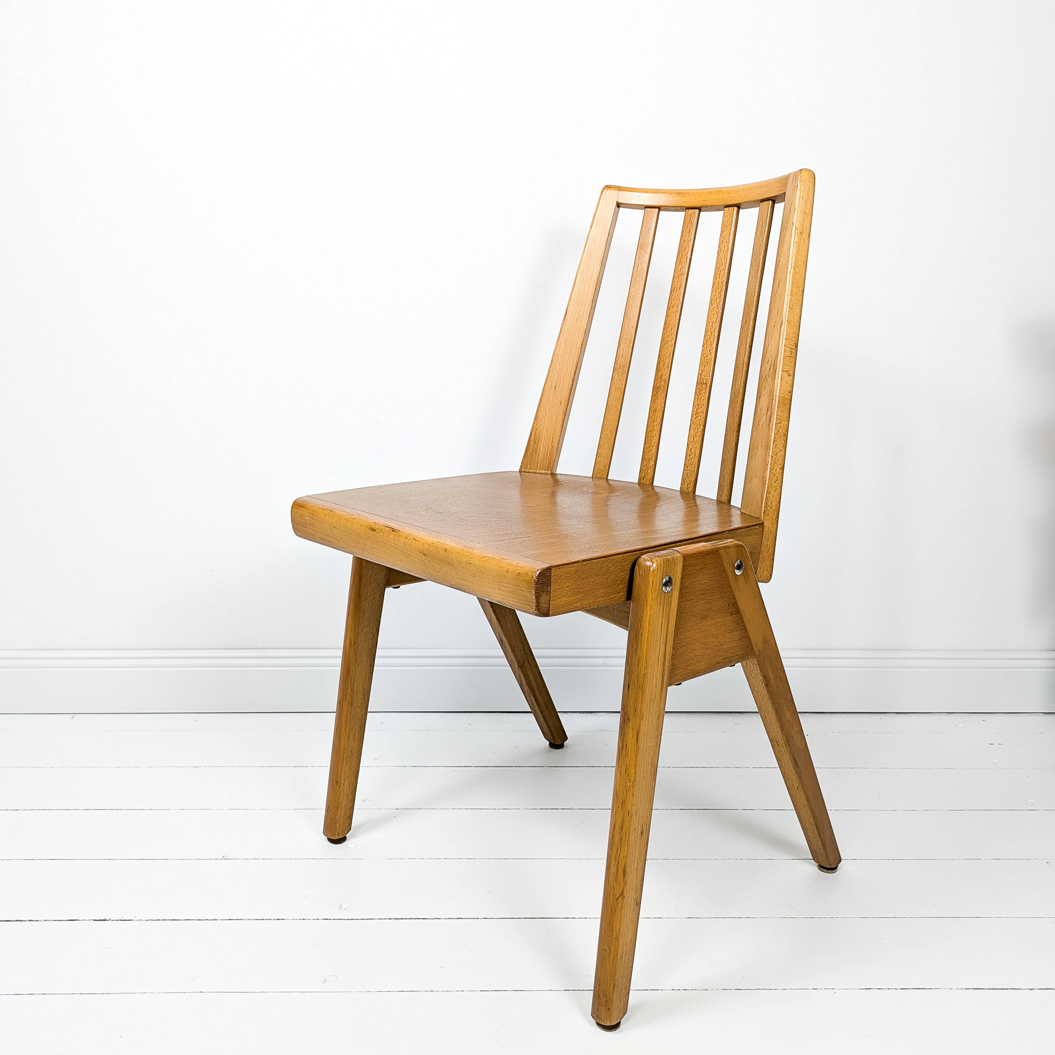 Set of 4 Danish Design Mid Century Wooden Stacking Chairs Streben Vintage Skandi Wooden Chair