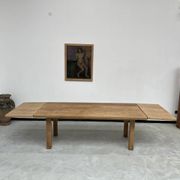 Large farm table from the 60s, in solid oak, with extensions