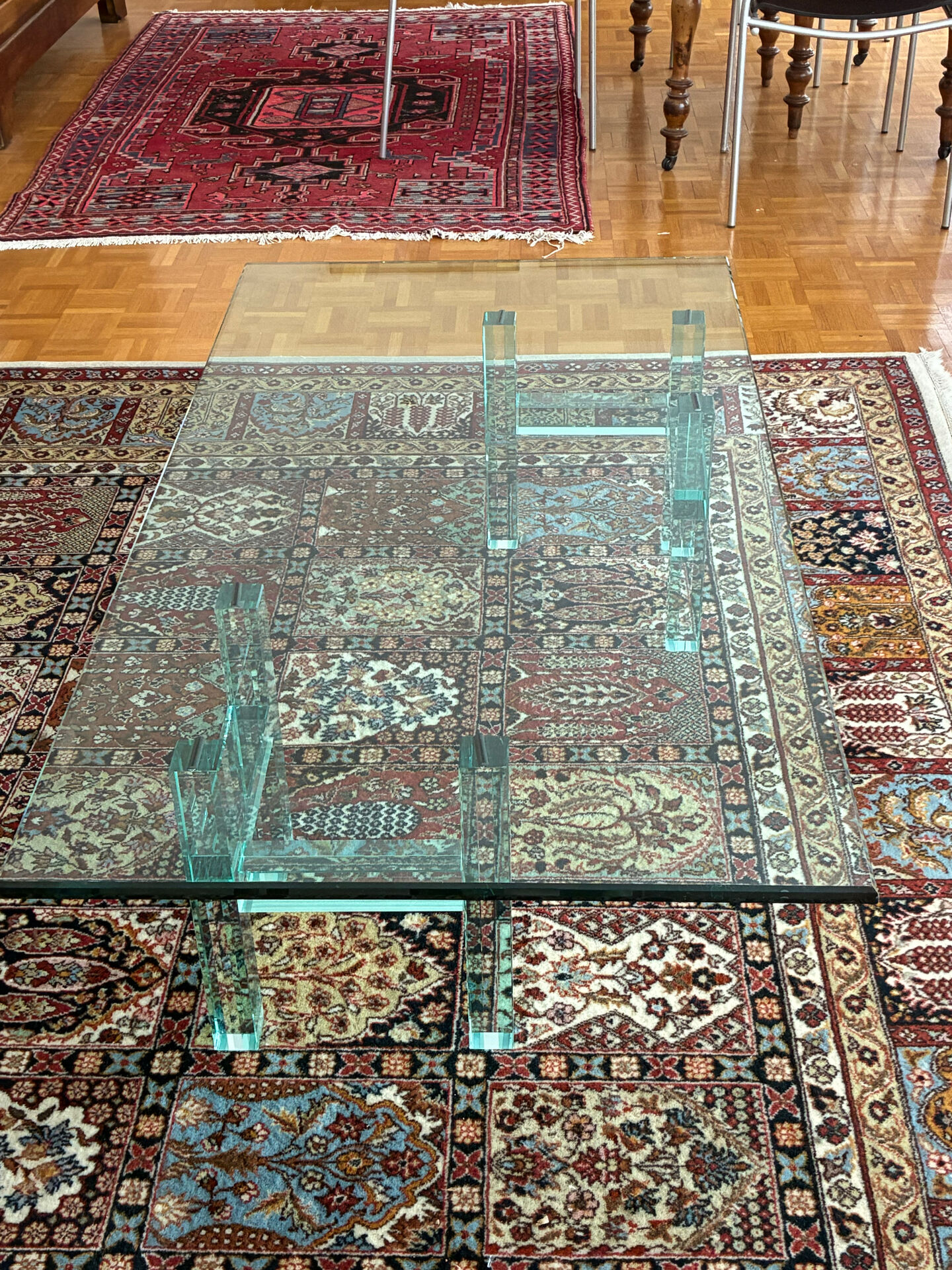Rectangular glass coffee table, postmodern design — 1980s —