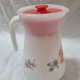 Vintage pitcher, flowered arcopal with lid
