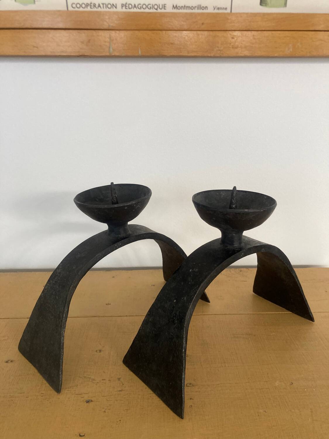 Pair of brutalized wrought iron candlesticks