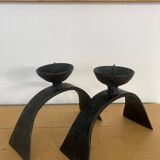Pair of brutalized wrought iron candlesticks