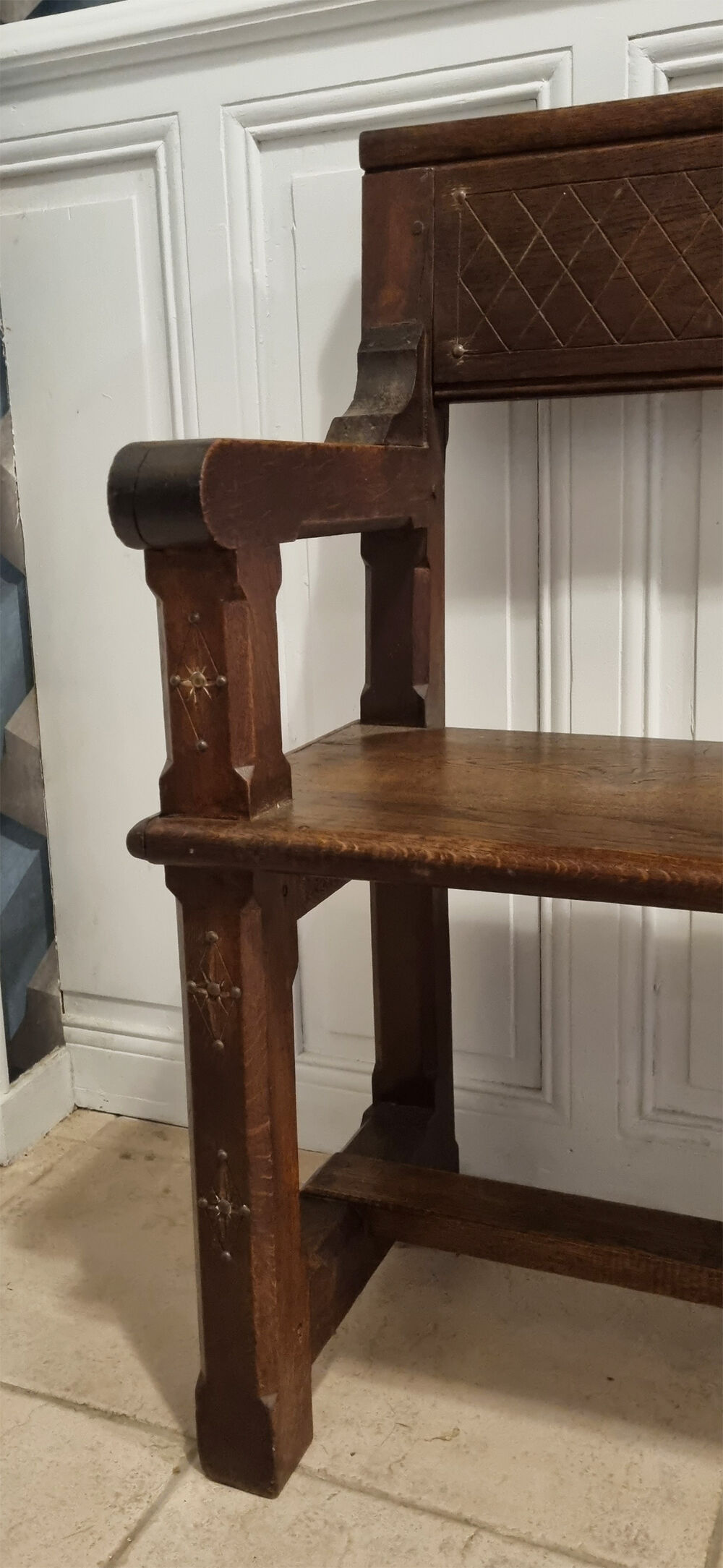 Stylized church pew, early twentieth century, solid wood