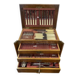 English silver-plated cutlery set in its oak box - early 20th century
