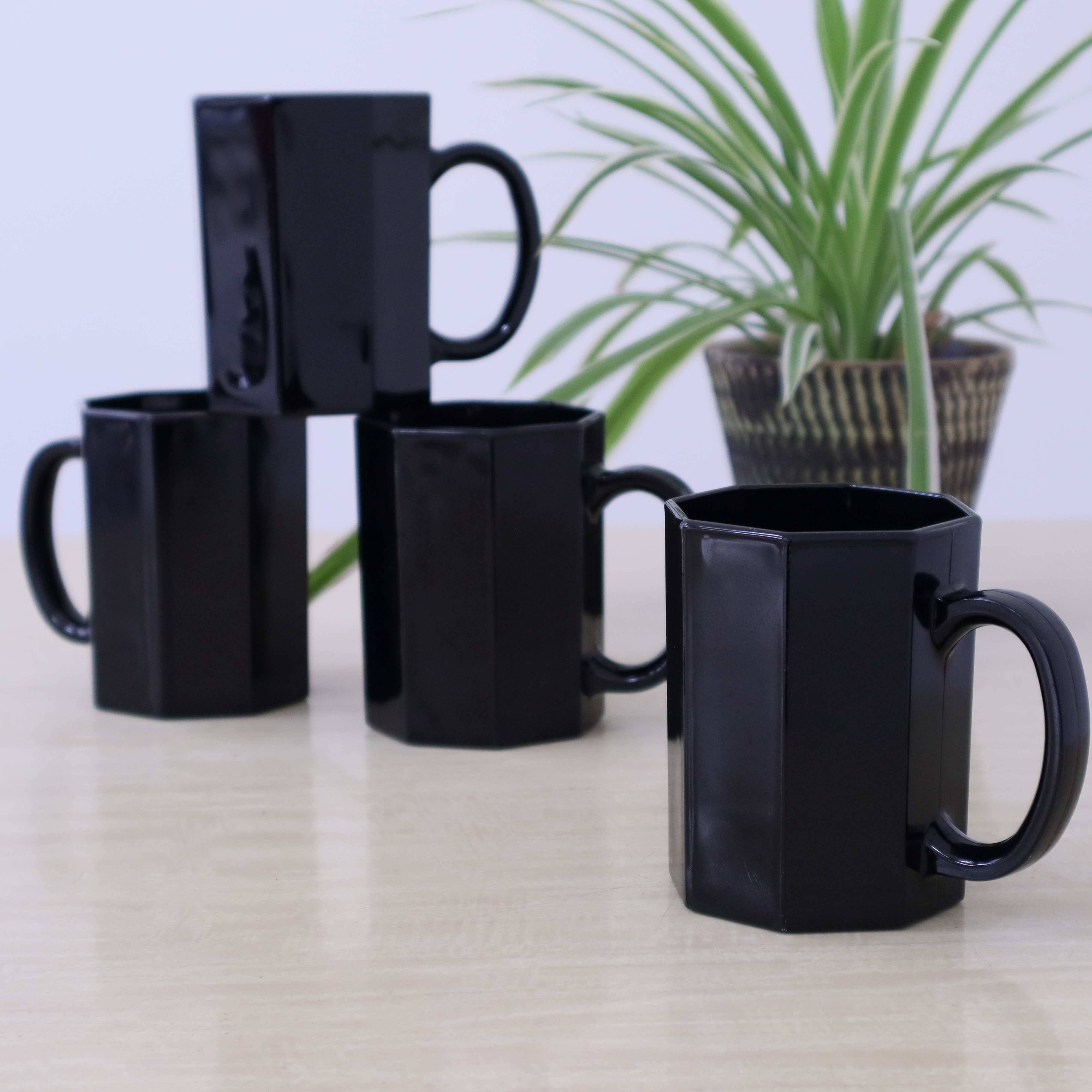 4 black "Octime" Arcoroc mugs