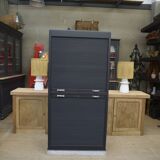 Solid oak shuttered wardrobe, anthracite grey, French work circa 1950