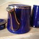 Small blue and gold teapot - milk pitcher - cobalt blue earthenware 1930