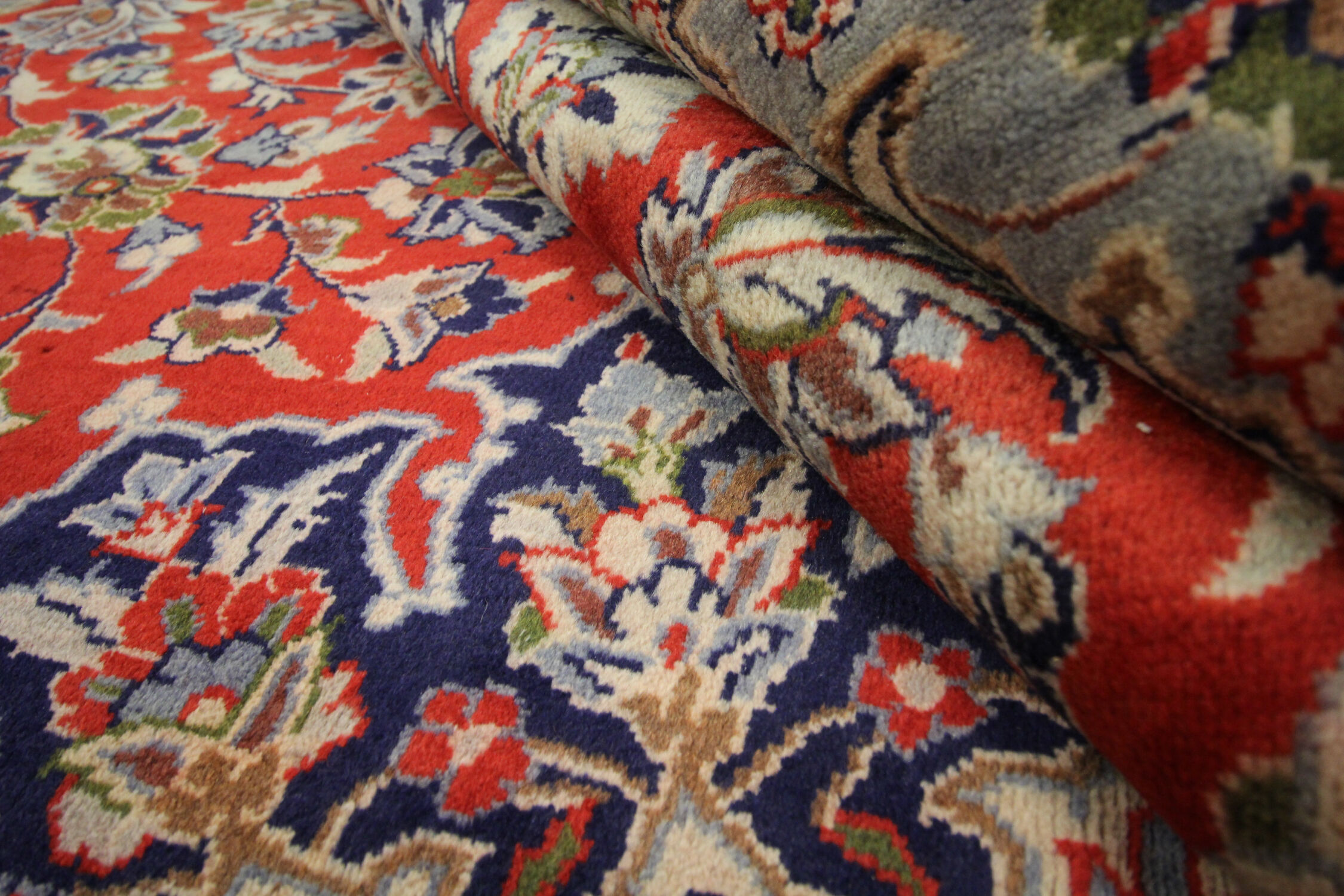 Tapis persan vintage tissé à la main en laine rouge kashan tapis de salon - 209x242cm