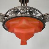 Lampe suspendue Art Déco avec bol en verre et 3 calices, années 1930