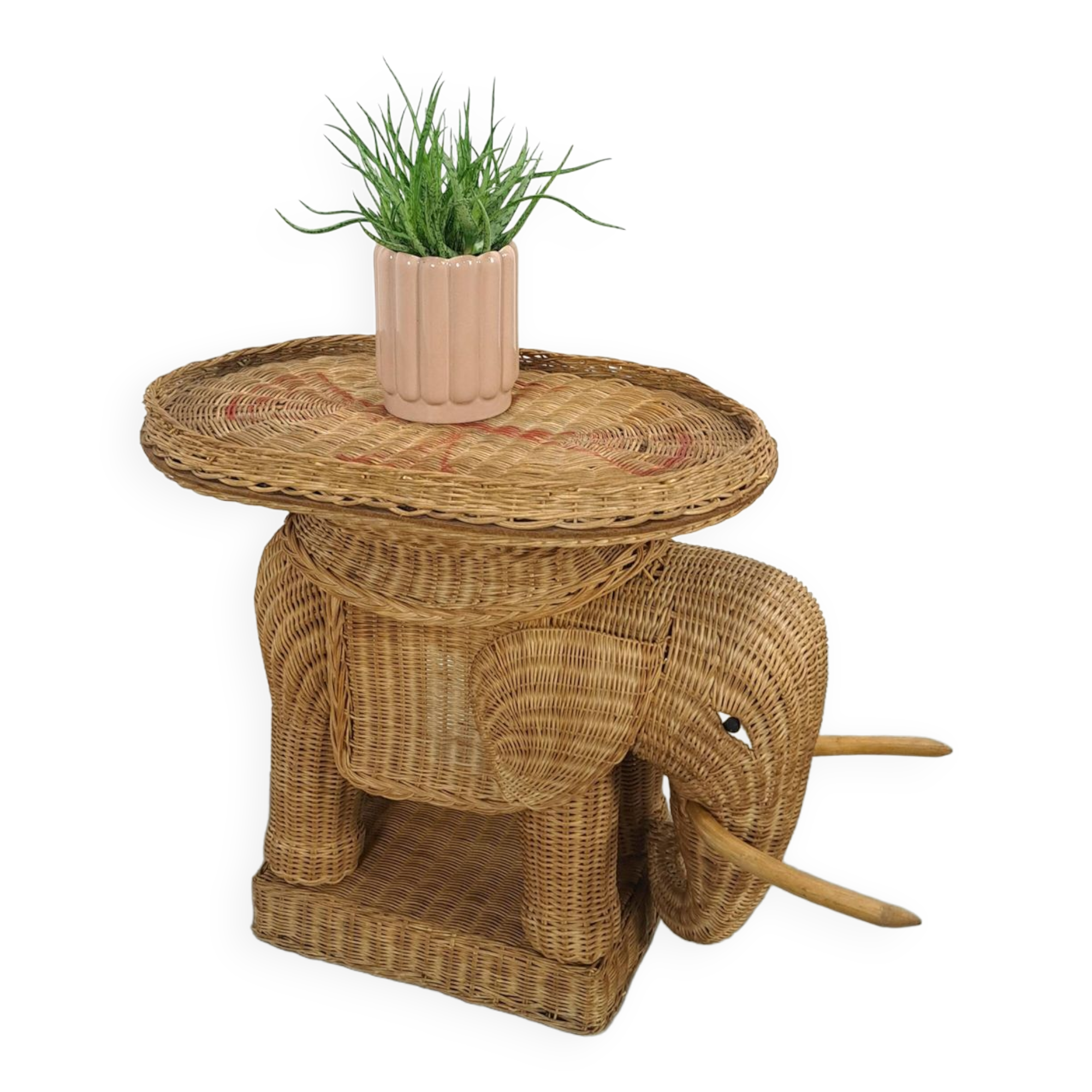 Rattan elephant table vintage side table