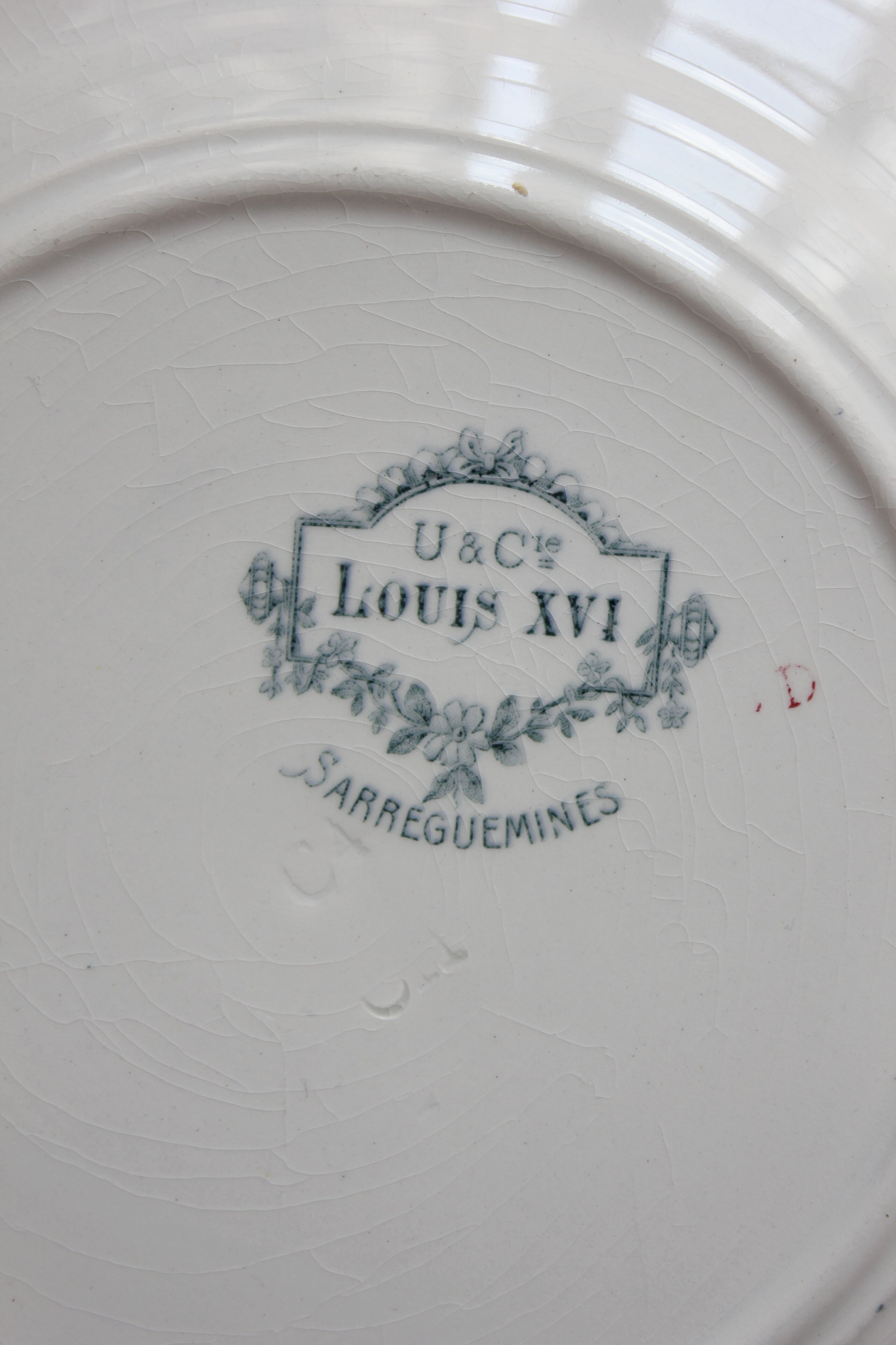 2 Louis XVI style ironstone dessert plates by U&C Sarreguemines