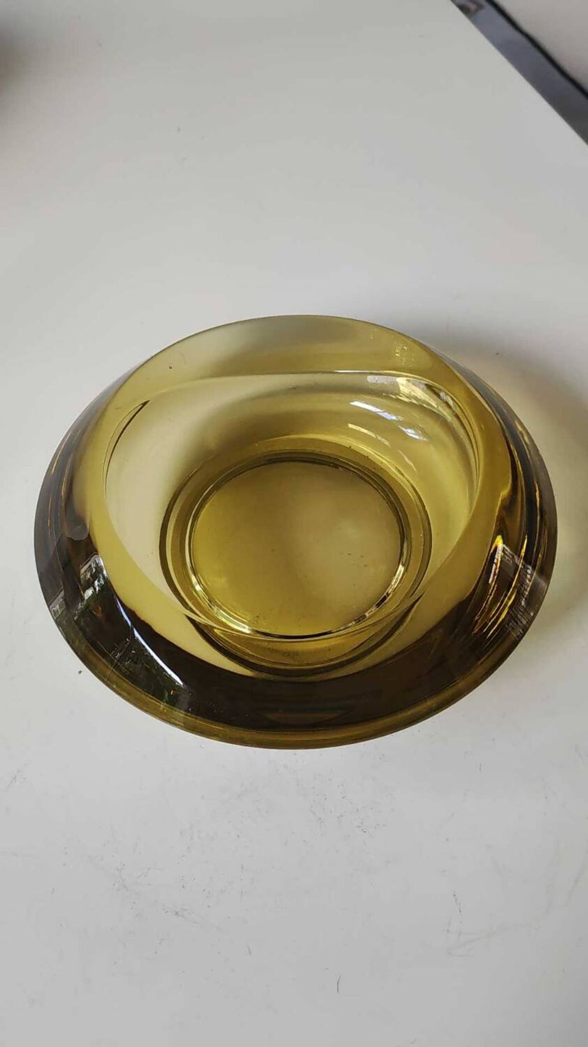 Bohemian Czech design empty pocket. Made of amber blown art glass by Rudolf Jurnikl.