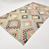 Kilim vintage tons verts et roses,motifs géométriques anatoliens,181x315 Cm