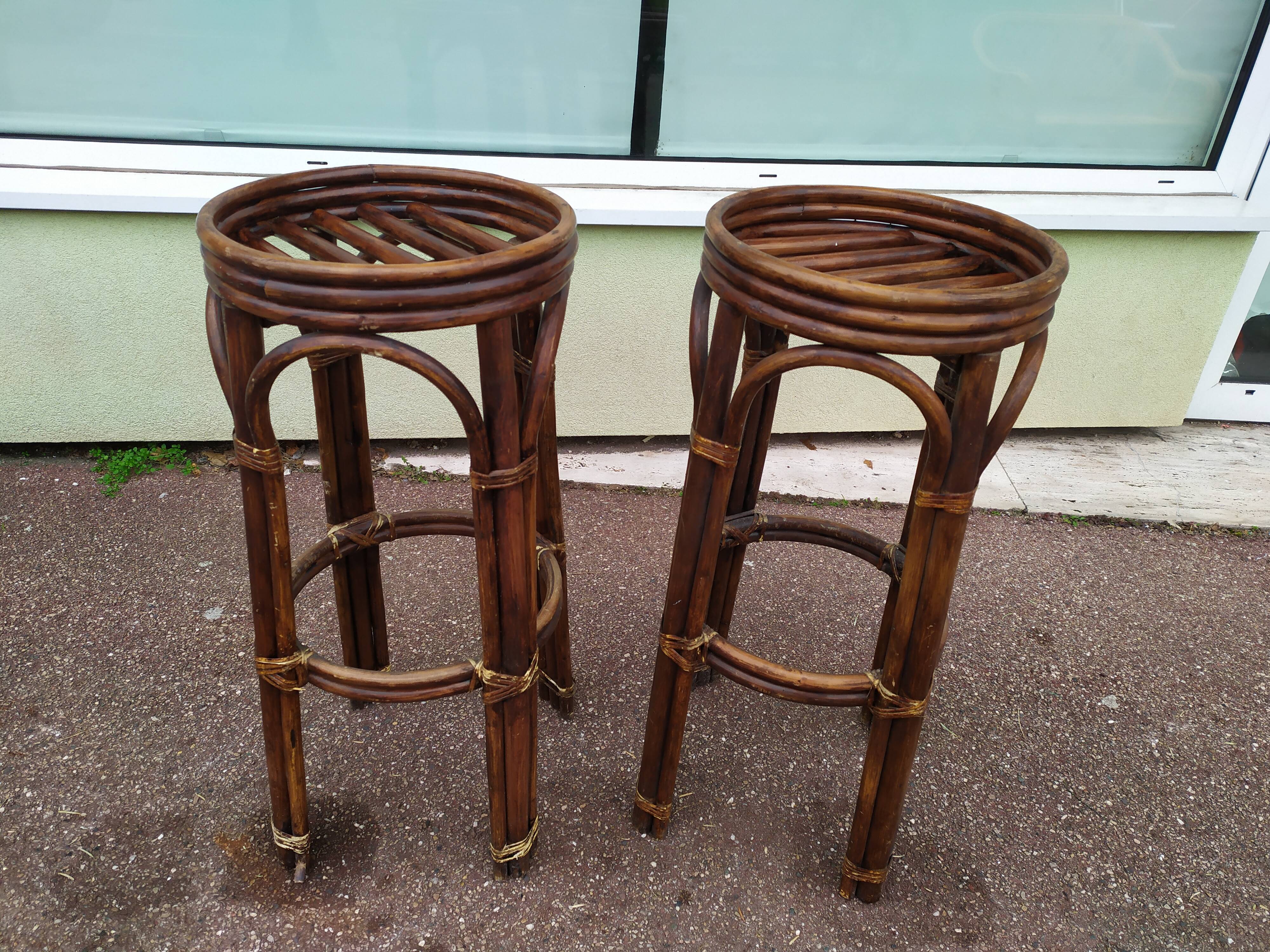 Set Bar + 2 rattan stool bamboo cannage