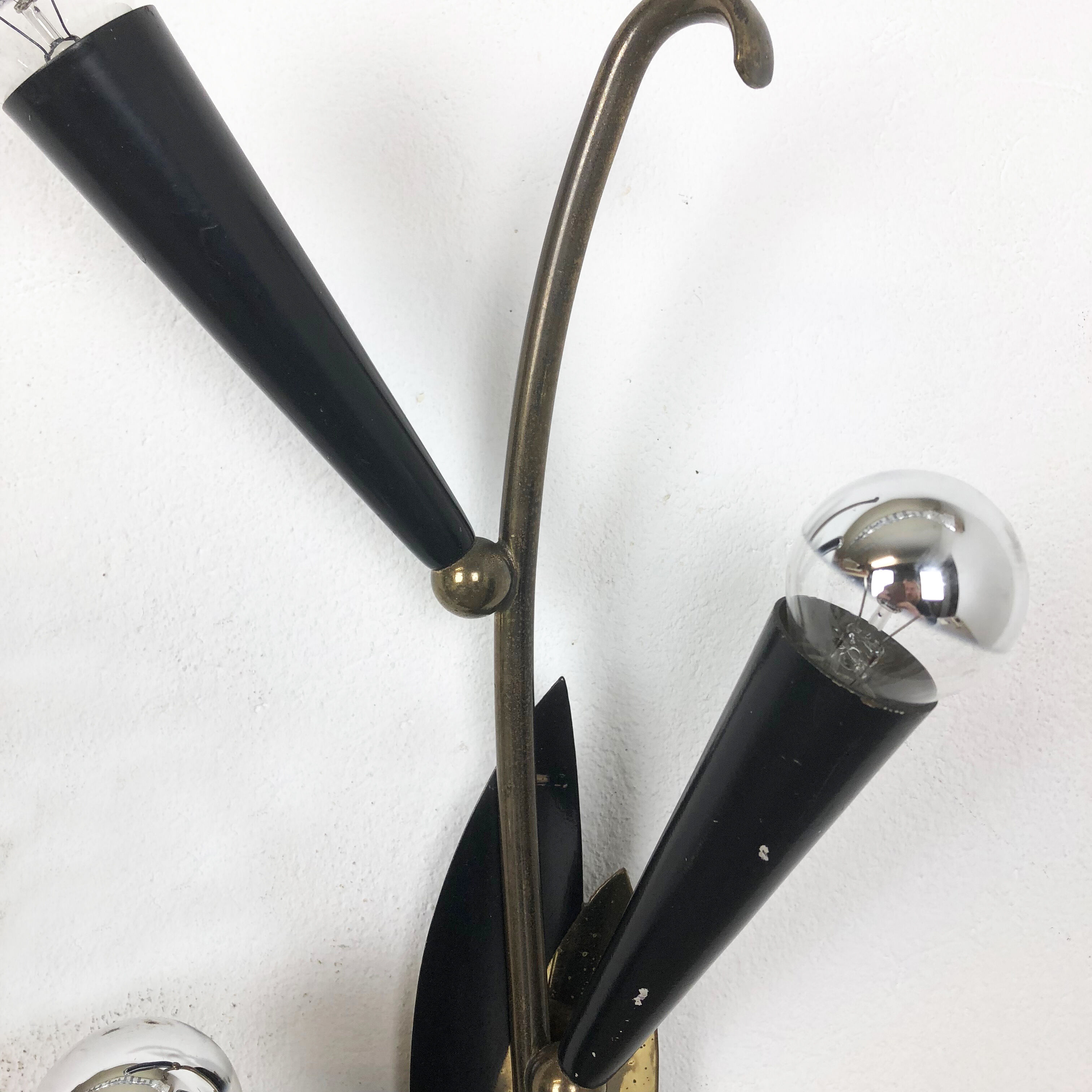 Extra Large Modernist Brass Floral Theatre Wall Light Sconces, France, 1950