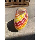 Contemporary abstract vase in milky white murano glass attributed with colored reeds