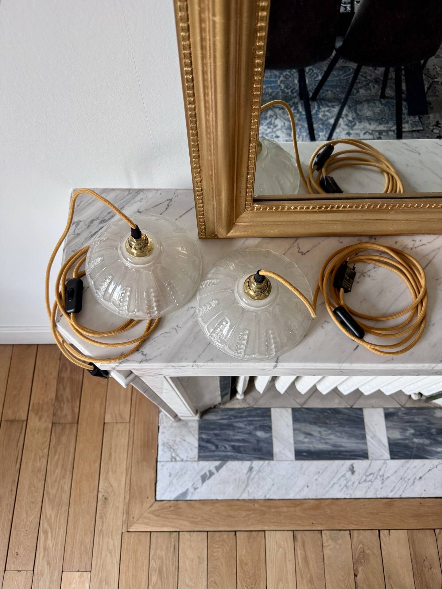 Pair of moulded glass light fixtures