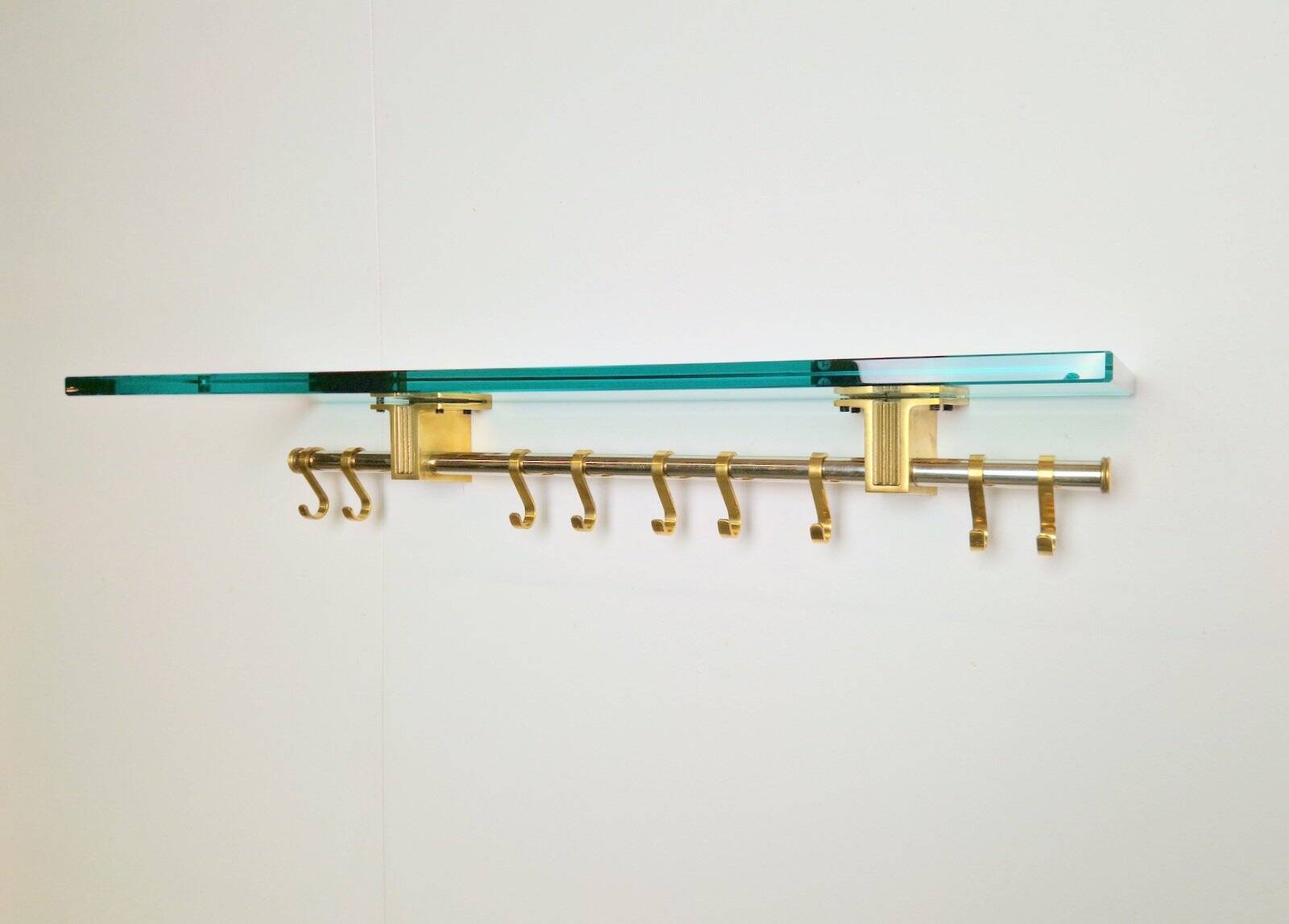 Brass and Glass R14G Wall-Mounted Coat Rack from Peter Ghyczy, 1980s