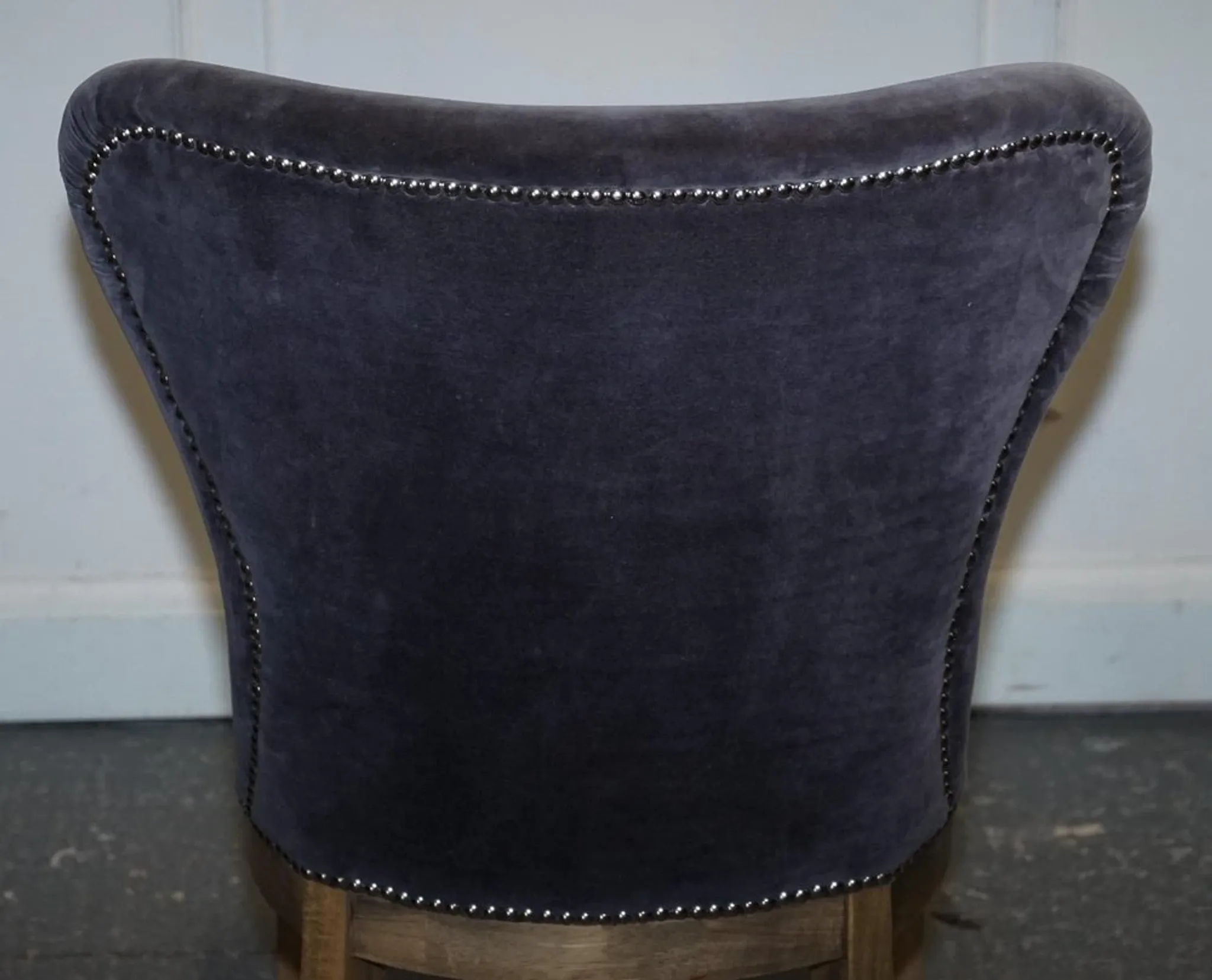 Vintage Office or Dining Chair in Navy Blue Velvet with Halo Studs