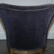 Vintage Office or Dining Chair in Navy Blue Velvet with Halo Studs