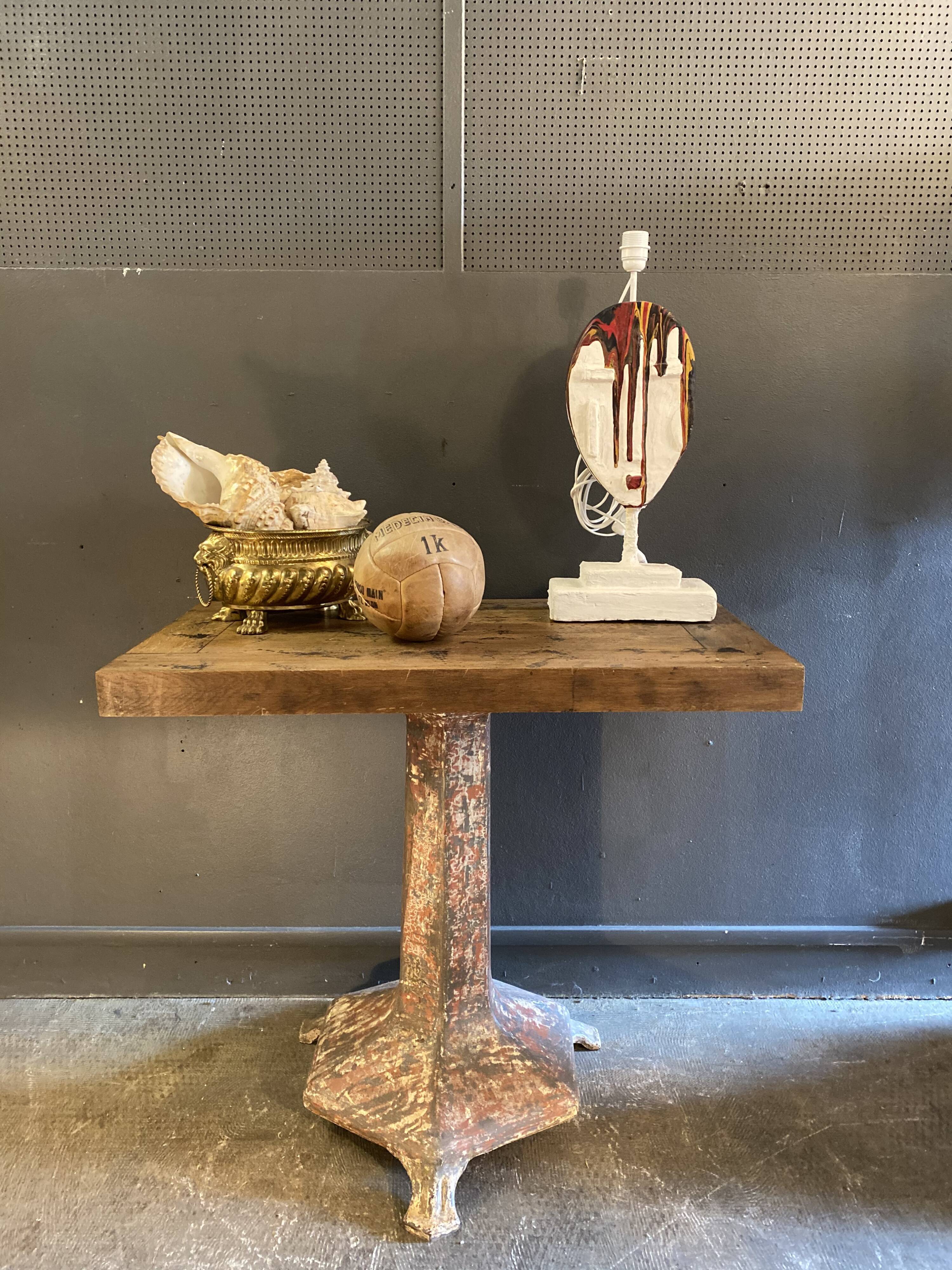 Industrial console cast iron and oak tray