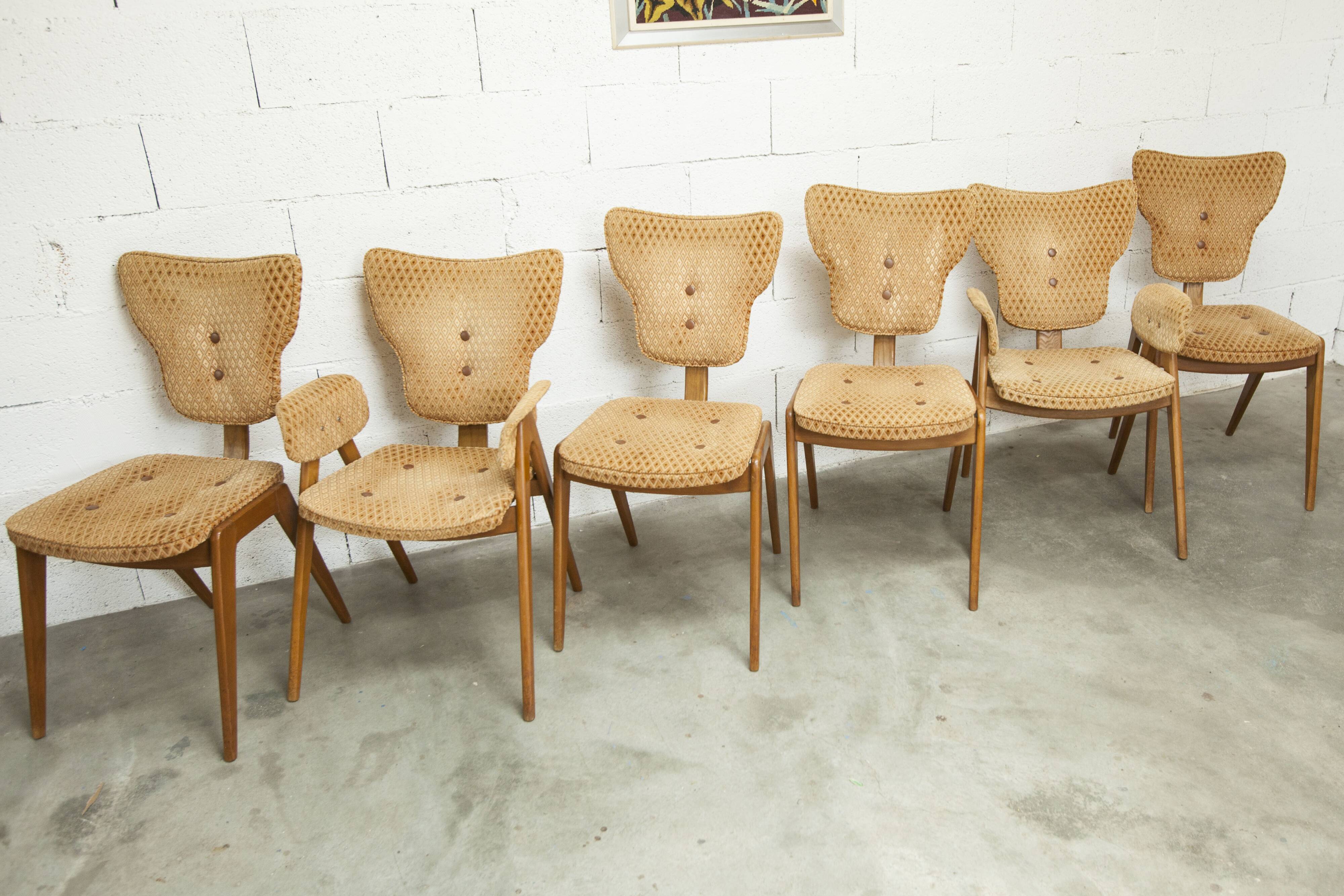 4 chairs and 2 Lounge armchairs by Roger Landault, ABC edition, 1950.