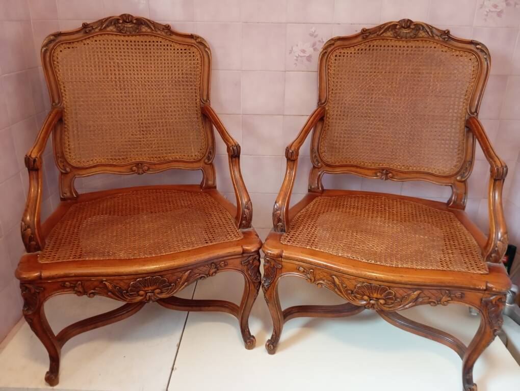pair of Louis XV style Cannet armchairs