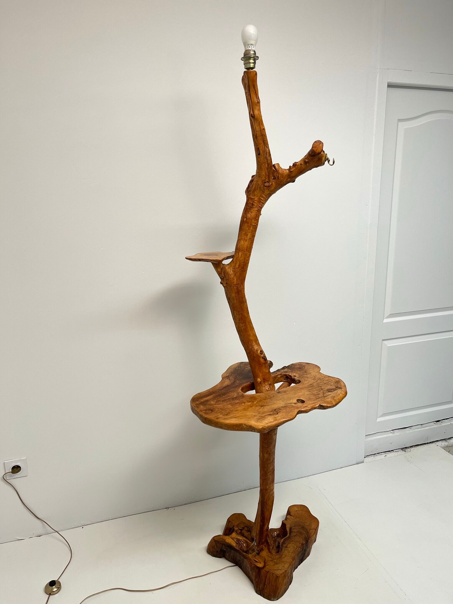 Vintage brutalist style wooden floor lamp