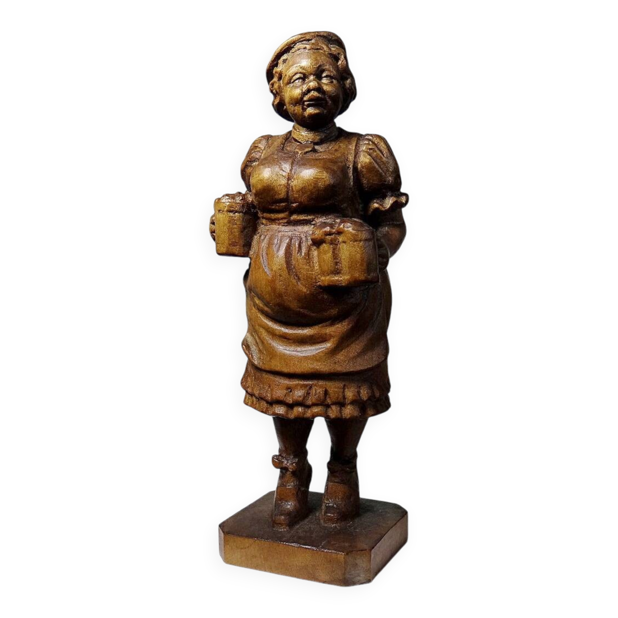 Sujet "La serveuse de bière" en bois sculpté Ludwig Roger Allemagne années