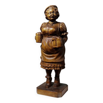 Sujet "La serveuse de bière" en bois sculpté Ludwig Roger Allemagne années