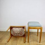 Stool seat light blue natural fabric Art Deco - 2 pieces available