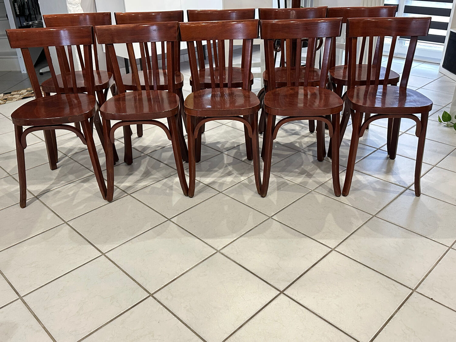 Set of 10 vintage bistro chairs from the 1970s.