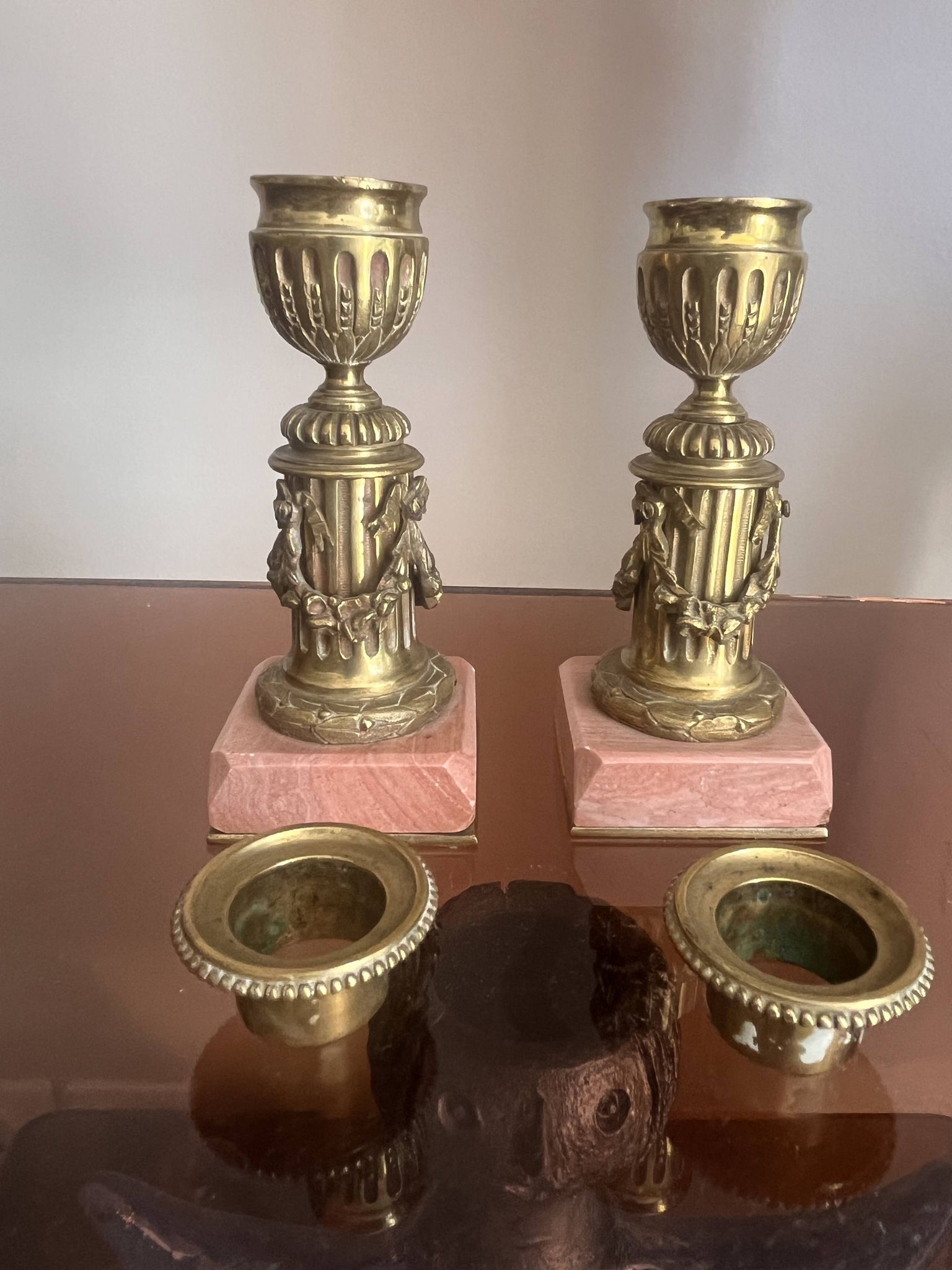 pair of antique bronze candlesticks