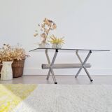 Table design basse chrome et verre années 70