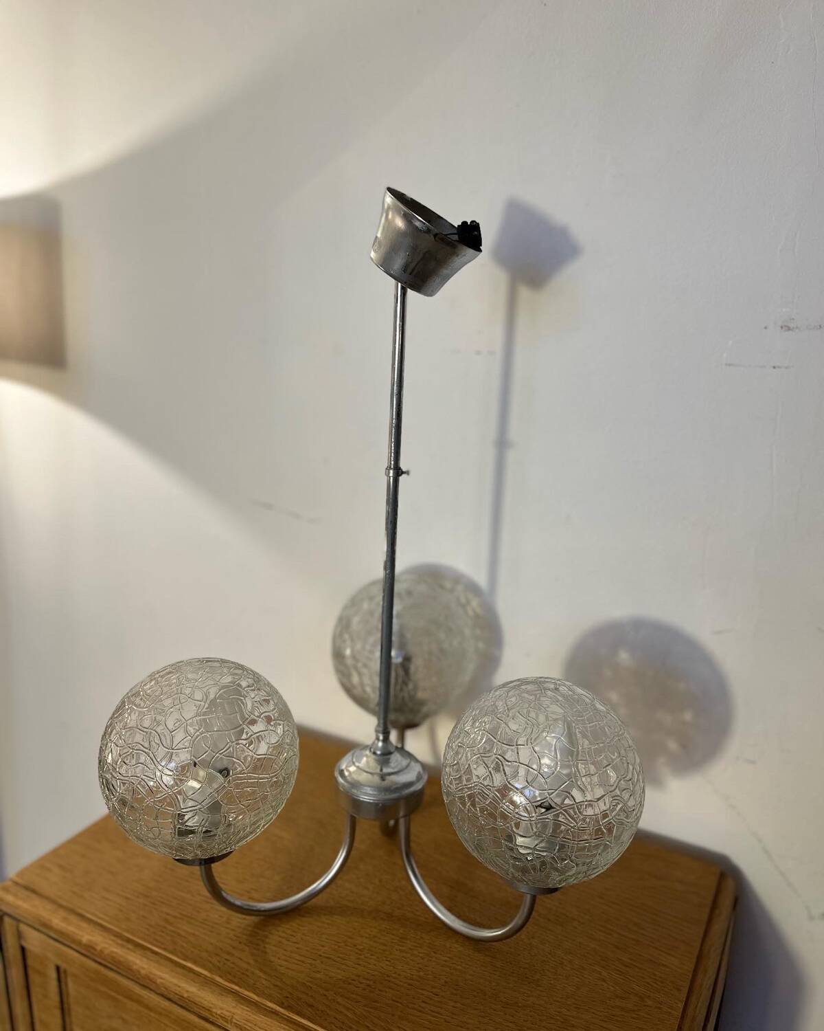 70s glass globe and metal pendant light