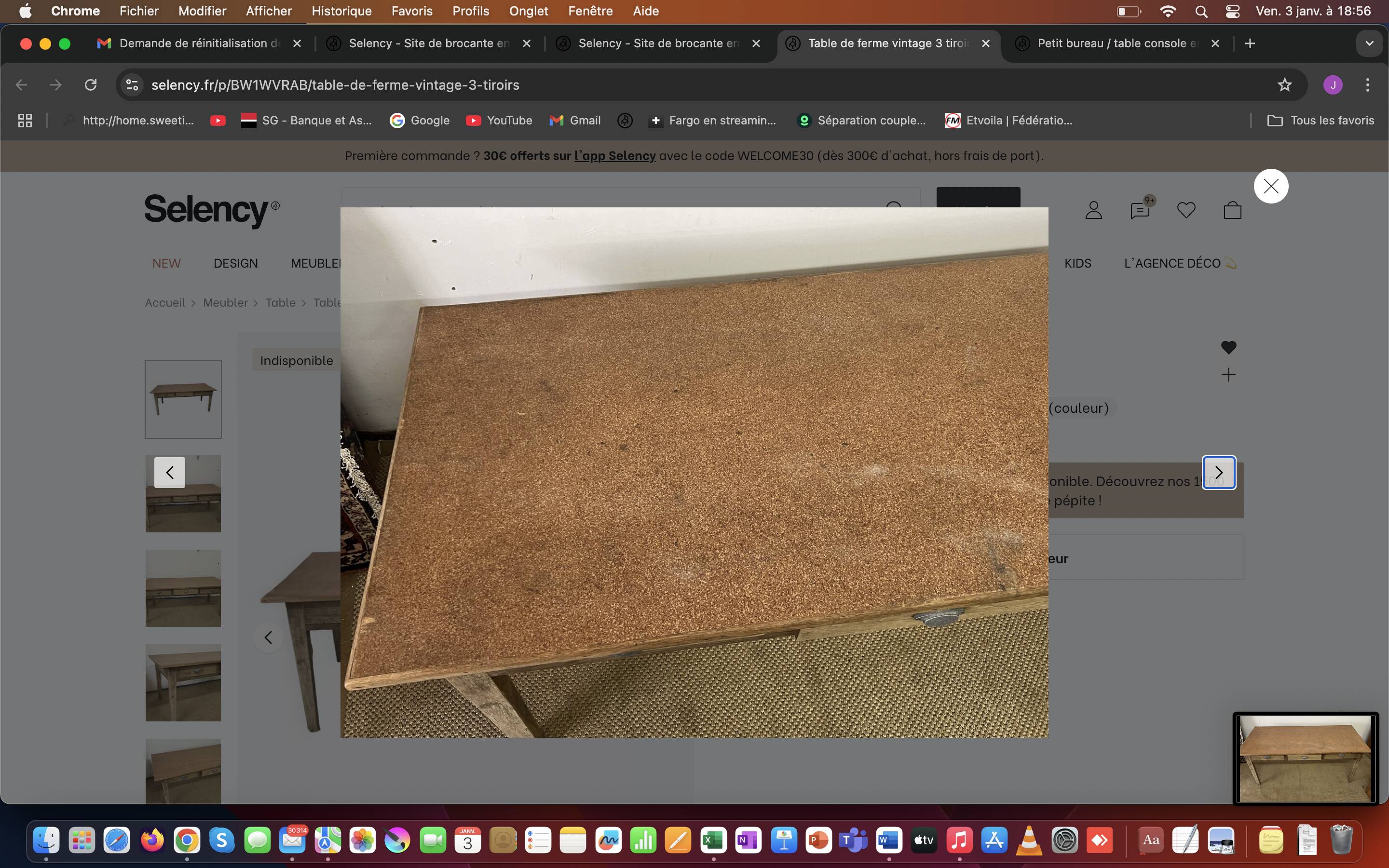 Vintage 3 Drawer Farmhouse Table