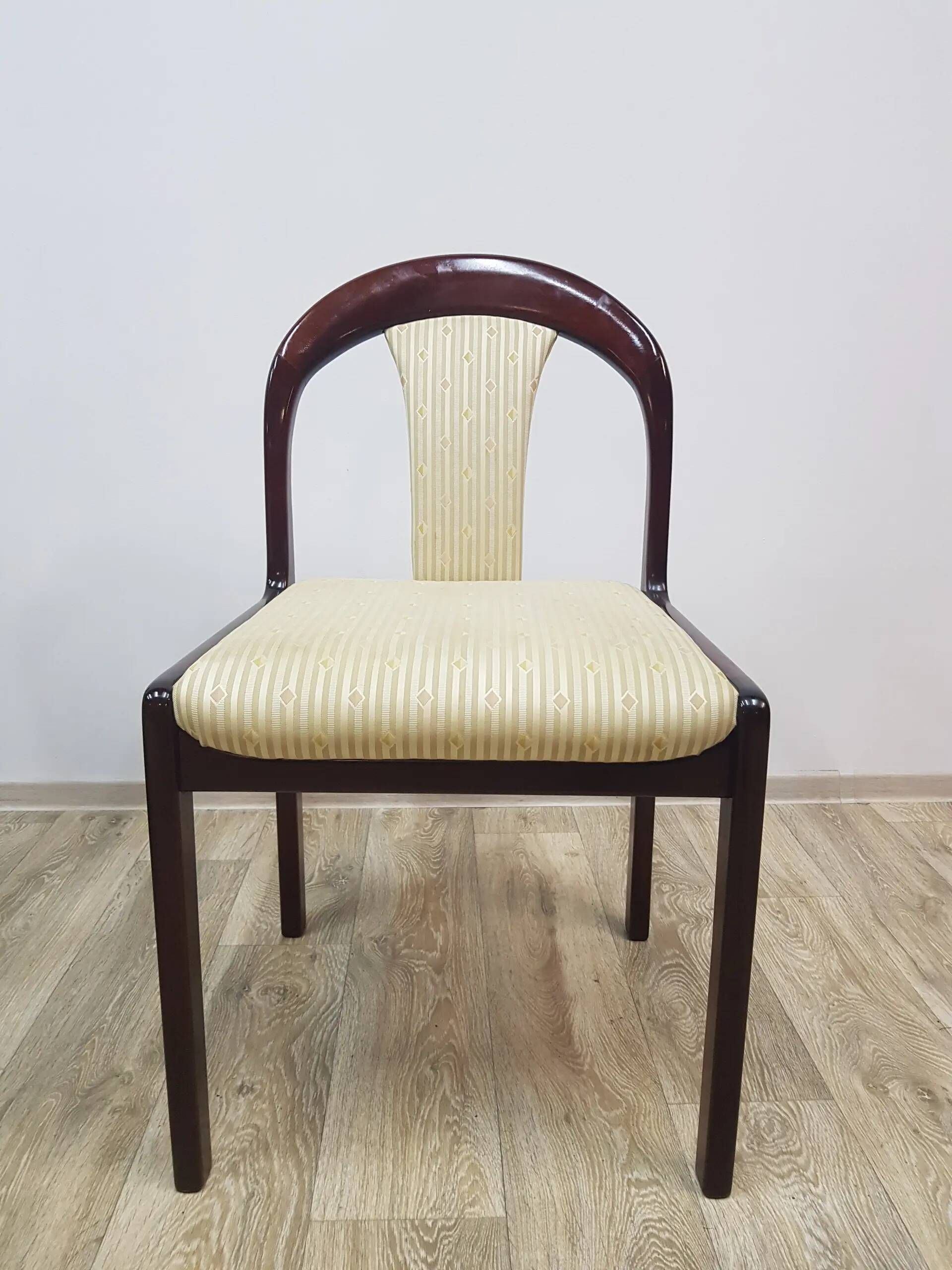 Dining set, brown mahogany, beige fabric, Lübke, Germany, 1960s.