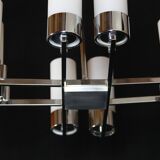 Modernist chandelier, chrome and opaline metal, mid-century france - 8 lights