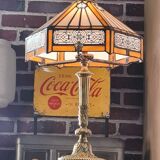 solid bronze lamp france 1960 tyffany style lampshade very beautiful 50x25 elec ok