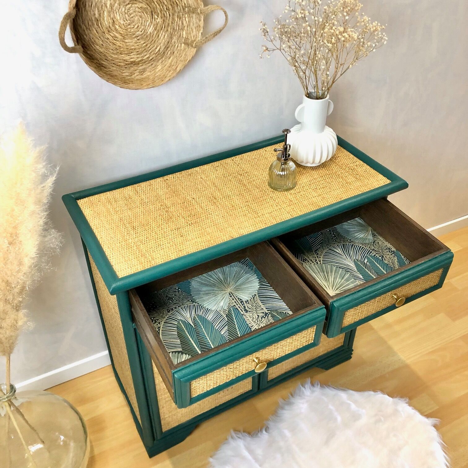 Commode rotin années 70
