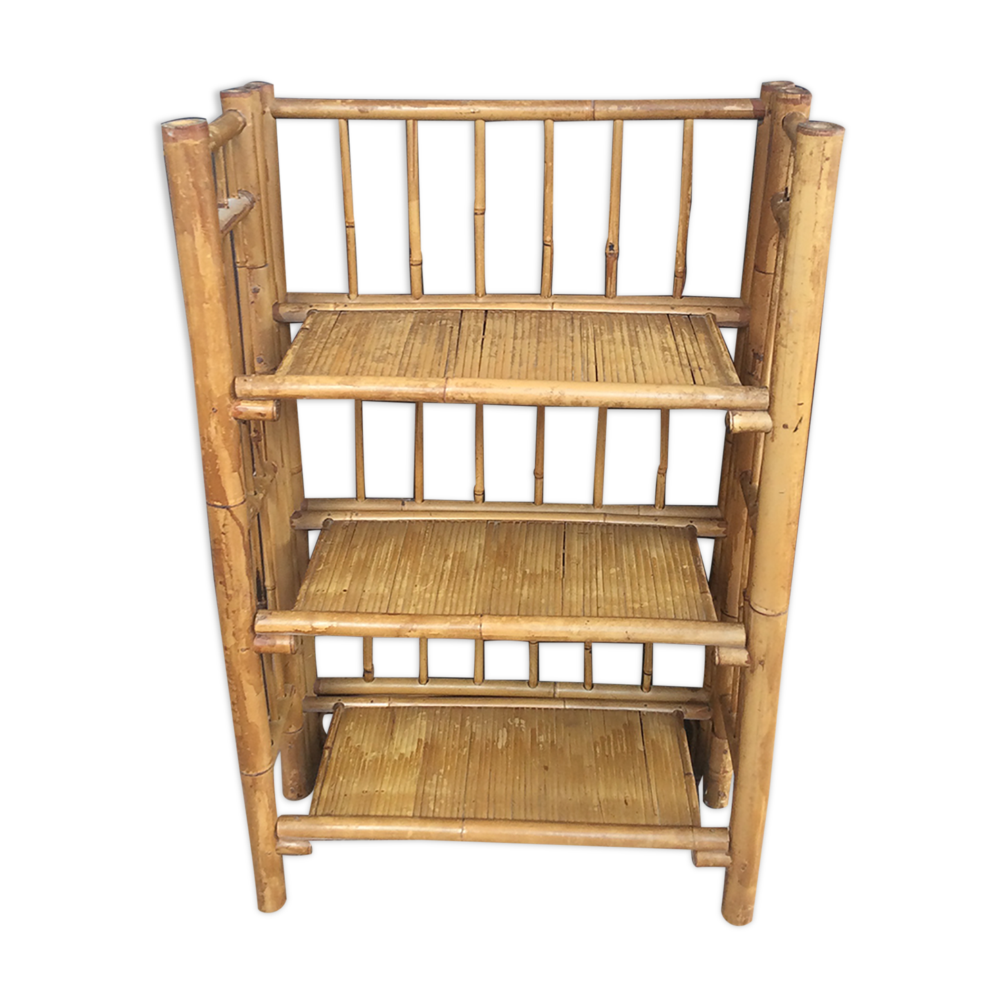1960s rattan bamboo shelf