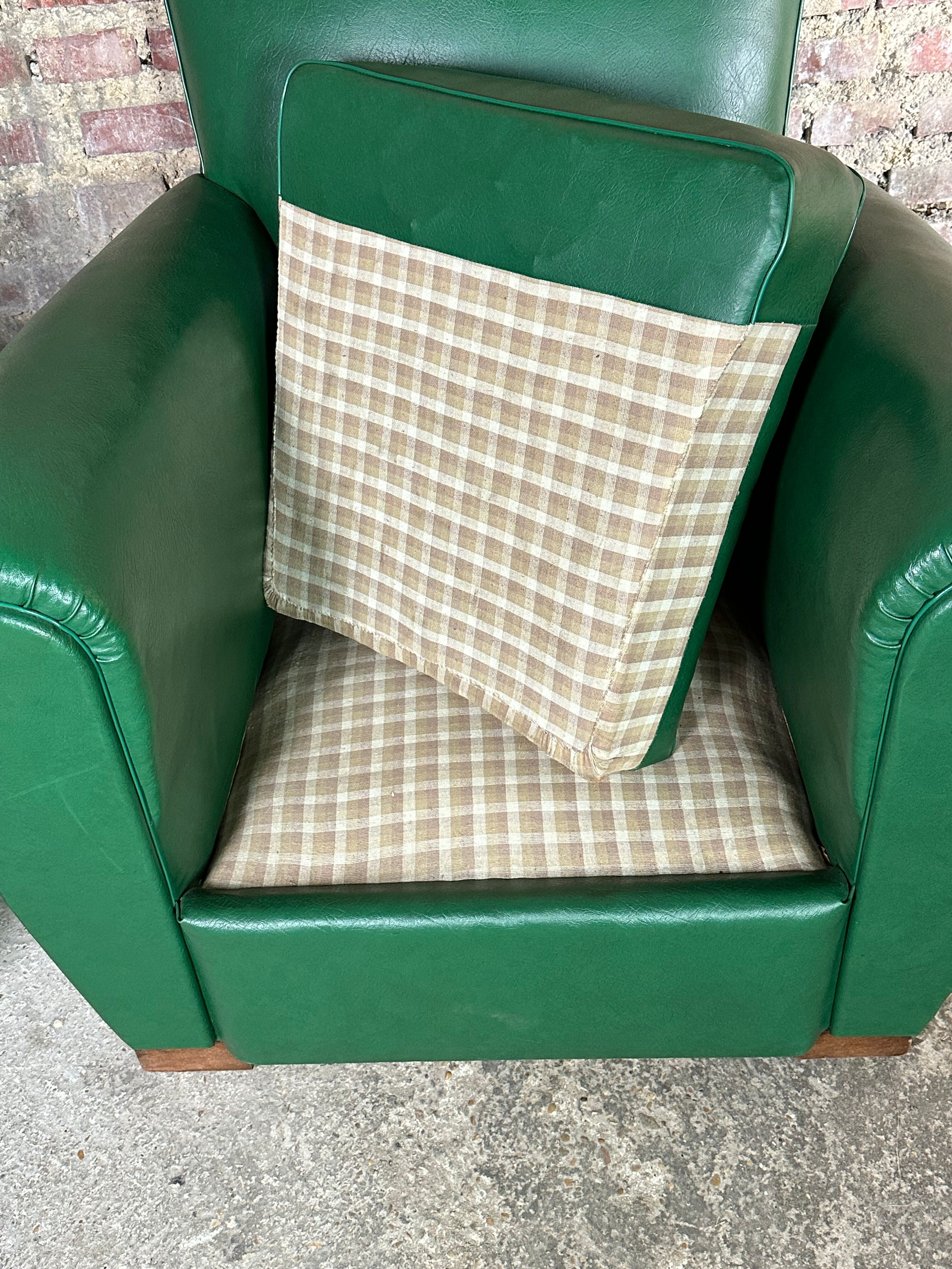 Armchairs (the pair) vintage 1950 in dark green skaï