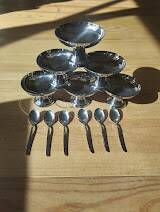 Vintage ice cream or dessert service in stainless steel