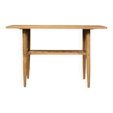 Table basse en bois de cerisier avec étagère Vintage MidCentury Modern Scandinavian
